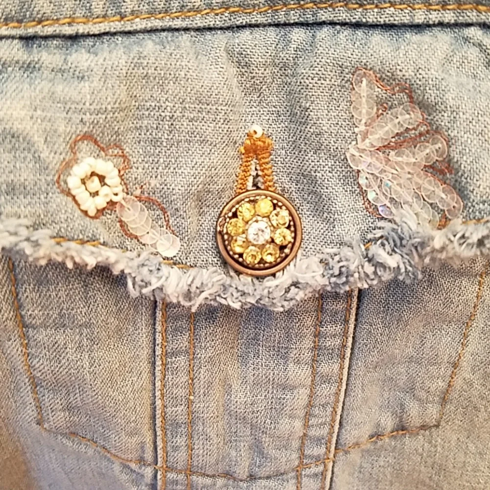Chico's Jeweled Denim Boho Western Embellished Jacket Size Small